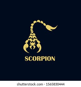 Isolated Scorpio vector gold silhouette on a black background.