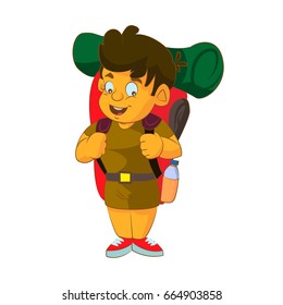 isolated Scout boy with bag- vector illustration.