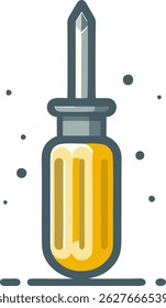 Isolated screwdriver illustration. Yellow handle, gray metal shaft. Simple, clean design. Tool for repair, construction, DIY projects. Vector graphic.
