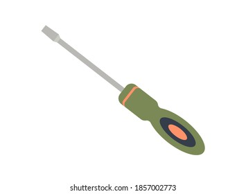 Isolated screwdriver on a white background. Construction tools, working tools. Khaki, terracotta, dark blue.