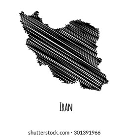 Isolated scribble map of Iran. Black on white background. Vector illustration 