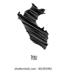 Isolated scribble map of Peru. Black on white background. Vector illustration 