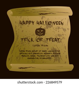 an isolated scroll with text and a silhouette of a pumpkin