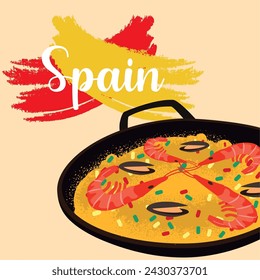 Isolated seafood paella Traditional spanish food Vector illustration