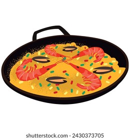Isolated seafood paella Traditional spanish food Vector illustration