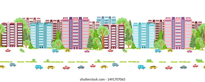 isolated seamless border with cityscape on white background for your design 