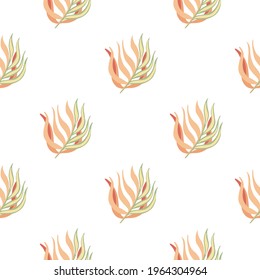 Isolated seamless botanic foliage pattern with orange leaf branches silhouettes print. White background. Flat vector print for textile, fabric, giftwrap, wallpapers. Endless illustration.