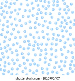 Isolated seamless bubbles pattern. White background with blue little ball ornament. Aqua stylized artwork. Great for wallpaper, textile, wrapping paper, fabric print. Vector illustration.