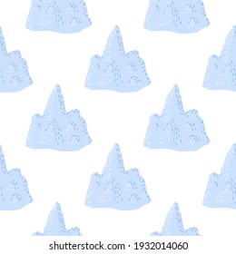 Isolated seamless doodle pattern with simple decorative blue iceberg ornament. White background. Great for fabric design, textile print, wrapping, cover. Vector illustration.