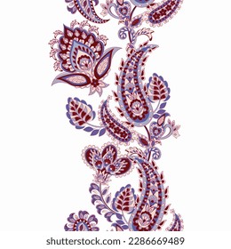 isolated seamless line of floral paisley ornament. Vector border for your design