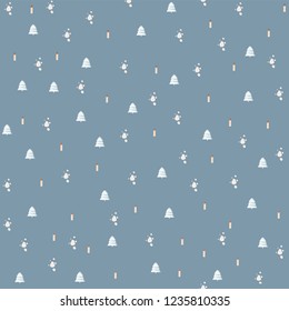 Isolated seamless New Year festive pattern with cute snow, Christmas tree, fire flower, Christmas mood