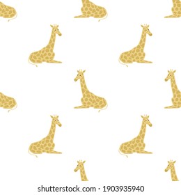 Isolated seamless pattern with beige childish giraffe shapes. White background. Zoo animal print. Vector illustration for seasonal textile prints, fabric, banners, backdrops and wallpapers.