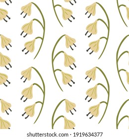 Isolated seamless pattern with beige colored bell flowers shapes. White background. Simple design. Vector illustration for seasonal textile prints, fabric, banners, backdrops and wallpapers.