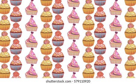 isolated seamless pattern with cup cakes