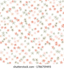 Isolated seamless pattern with daisy shapes on white background. Soft pink and blue litltle flowers on stylized backdrop. Designed for wallpaper, textile, wrapping, fabric. Vector illustration.