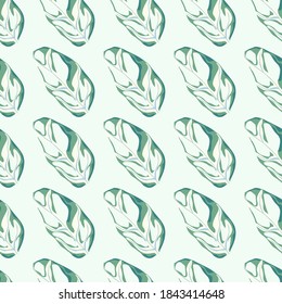 Einzeln nahtloses Muster mit doodlen blauen Monstera-Formen. Weißer Hintergrund. Kreative Kunstwerke aus Tropenblättern. Ideal für Stoffdesign, Stoffdruck, Umhüllung, Abdeckung. Vektorgrafik.