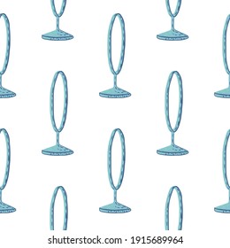 Isolated seamless pattern with doodle blue colored circus ring shapes. White background. Hand drawn backdrop. Stock illustration. Vector design for textile, fabric, giftwrap, wallpapers.