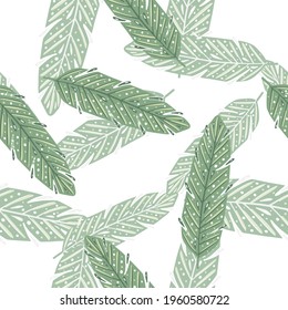 Patrón aislado sin fisuras con la impresión aleatoria de pluma verde doodle. Fondo blanco. Estilo sencillo. Diseñado para el diseño de tejidos, impresión textil, envoltura, cubierta. Ilustración vectorial.