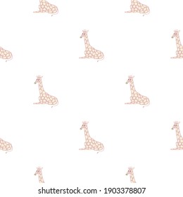Isolated seamless pattern with doodle light pink giraffe silhouettes. White background. Safari print. Vector illustration for seasonal textile prints, fabric, banners, backdrops and wallpapers.