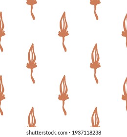 Isolated seamless pattern in doodle style with orange contoured leaves elements. White background. Flat vector print for textile, fabric, giftwrap, wallpapers. Endless illustration.