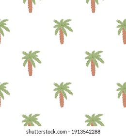 Isolated seamless pattern with exotic palm tree simple green and brown silhouettes print. White background. Flat vector print for textile, fabric, giftwrap, wallpapers. Endless illustration.
