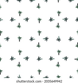 Isolated seamless pattern in geometric style with navy blue palm tree ornament. White background. Designed for fabric design, textile print, wrapping, cover. Vector illustration.