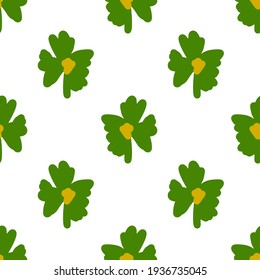 Isolated seamless pattern with green flowers silhouettes ornament. White background. Abstract style. Decorative backdrop for fabric design, textile print, wrapping, cover. Vector illustration.