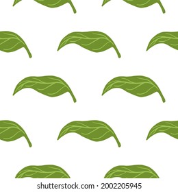 Isolated seamless pattern with green leaves tangerine ornament. Green hand drawn botany shapes. Designed for fabric design, textile print, wrapping, cover. Vector illustration.