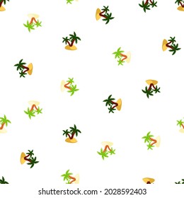 Isolated seamless pattern with green and navy blue palm tree and island silhouettes. White background. Designed for fabric design, textile print, wrapping, cover. Vector illustration.