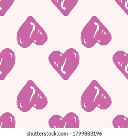 Isolated seamless pattern with heart brushed silhouettes. Purple love ornament with white background. Perfect for wallpaper, textile, wrapping paper, fabric print. Vector illustration.