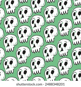 isolated seamless pattern a human skeleton skull in doodle style. object for poster backgrounds, backdrop, wallpaper, wrapping, textile, print