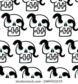 isolated seamless pattern a human skeleton skull in doodle style. object for poster backgrounds, backdrop, wallpaper, wrapping, textile, print