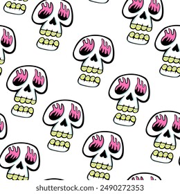 isolated seamless pattern a human skeleton skull in doodle style. object for poster backgrounds, backdrop, wallpaper, wrapping, textile, print