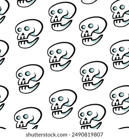 isolated seamless pattern a human skeleton skull in doodle style. object for poster backgrounds, backdrop, wallpaper, wrapping, textile, print