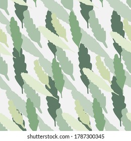 Isolated seamless pattern with leaves. Foliage in green,blue and beige colors on white background. Designed for wallpaper, textile, wrapping paper, fabric print. Vector illustration.