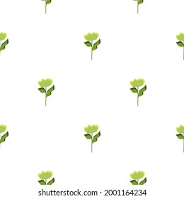 Isolated seamless pattern with little green flowers shapes print. White background. Floral botany print. Flat vector print for textile, fabric, giftwrap, wallpapers. Endless illustration.
