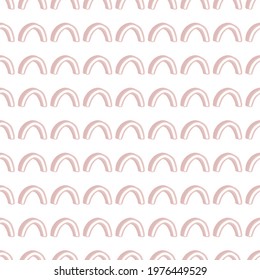 Isolated seamless pattern with little lilac rainbow shapes print. Modern geometric naive backdrop. Perfect for fabric design, textile print, wrapping, cover. Vector illustration.