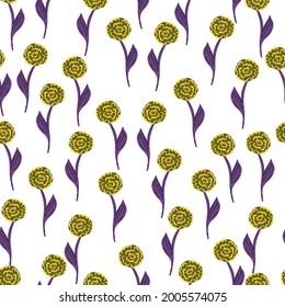 Isolated seamless pattern with little yellow random roses print. White background. Floral artwork. Stock illustration. Vector design for textile, fabric, giftwrap, wallpapers.
