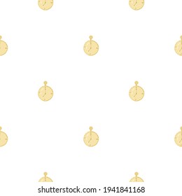 Isolated seamless pattern with orange colored stopwatch timer print. White background. Minimalistic style. Decorative backdrop for fabric design, textile print, wrapping, cover. Vector illustration.