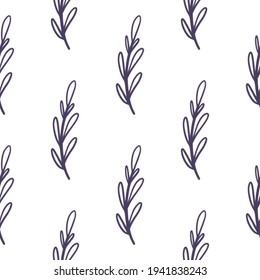 Einzeln nahtloses Muster mit Umrissseblauen Zweigen einfachen Druck. Weißer Hintergrund. Doodle-Hintergrund. Perfekt für Stoffdesign, Stoffdruck, Umhüllung, Cover. Vektorgrafik.