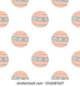 Isolated seamless pattern with pink and blue colored circus ball ornament. White background. Simple design. Stock illustration. Vector design for textile, fabric, giftwrap, wallpapers.