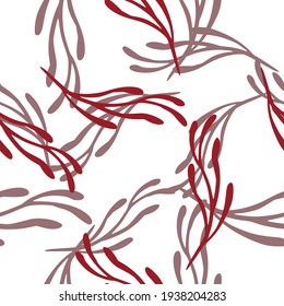 Isolated seamless pattern with purple and red colored branches random print. White background. Designed for fabric design, textile print, wrapping, cover. Vector illustration.