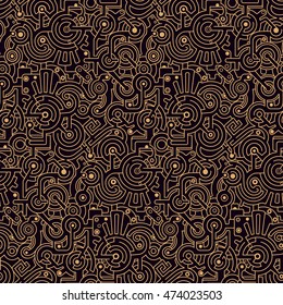 Isolated Seamless Vector Mechanical Pattern. Black And Gold. Steam Punk