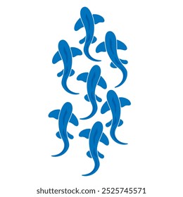 Isolated seamless zoo marine pattern with blue shark fish silhouettes. White background. Simple print. Designed for fabric design, textile print, wrapping, cover. Vector illustration.