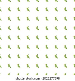 Isolated seamless zoo pattern with small green parrots shapes. White background. Doodle animal ornament. Designed for fabric design, textile print, wrapping, cover. Vector illustration.