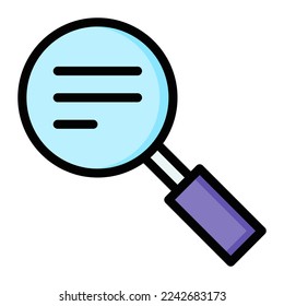 Isolated searching symbol in color filled icon on white background. Magnifying glass, research, seo