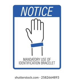 Isolated security sign : mandaroty to wear id identity bracelet or wrist band, for hospital, concert, and other event entrance