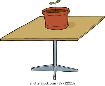 Isolated seedling on top of square table