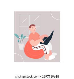 Isolated self employed freelancer with laptop 