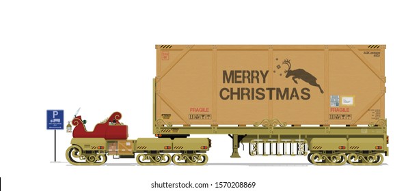 Isolated semi truck trailer sleigh with the wooden container at the parking lot
